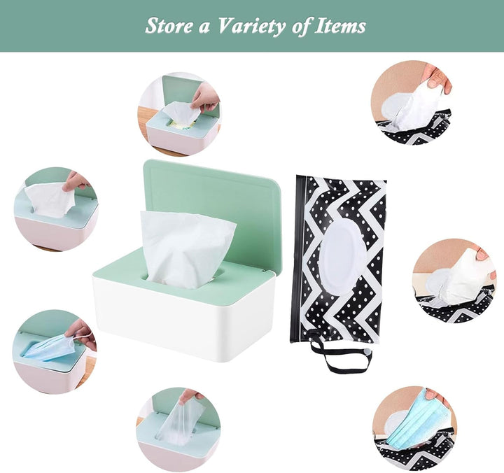 Large Wipes Dispenser Box, Toilet Dry Wet Tissue Dispenser Case and Portable Baby Wet Wipes Pouches Tissue Holder Refillable Tissue Storage Container Keep Wipes Fresh for Travel Home Office Car