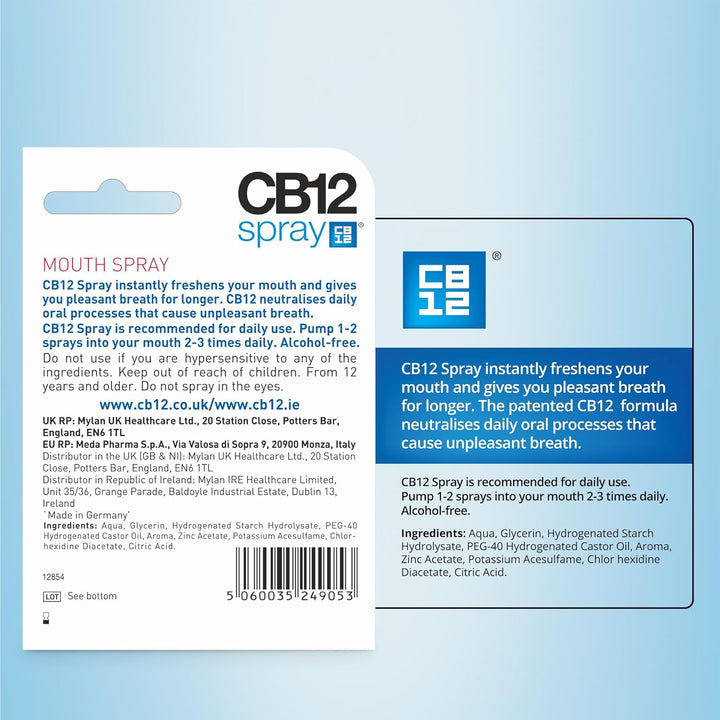 CB 12 Spray – Instant Freshness on the Go, Reduces the Root Cause of Bad Breath, with Zinc Acetate, Mint Flavour – 15 Ml