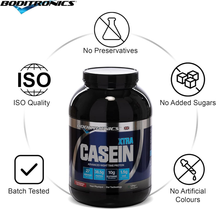 1.5Kg Casein Xtra, Slow Release Protein Powder with Contains Micellar Casein Supplement Amino Acids, Glutamine Protein Shakes (Strawberries & Cream) Casein protein, Slow-digesting protein, Protein supplement, Protein powder, Muscle recovery protein, Fitne