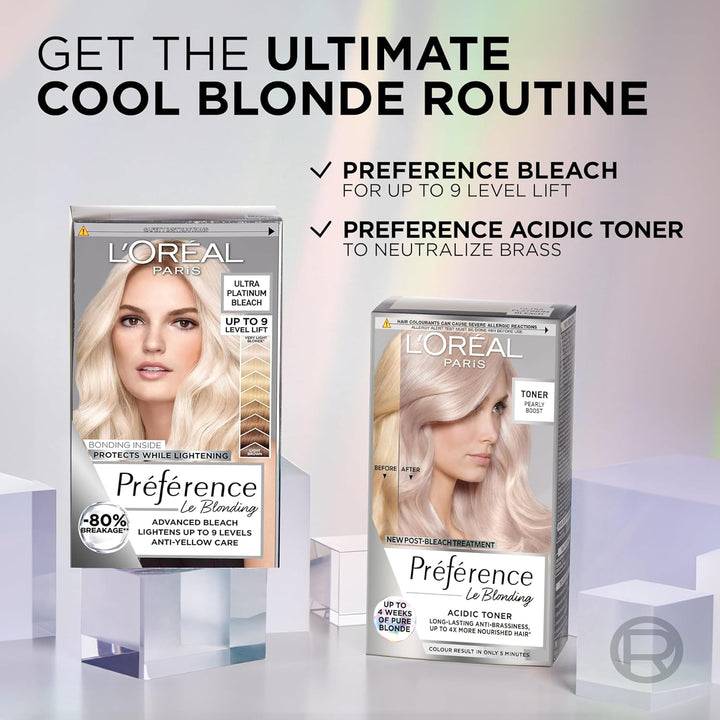 Preference Le Blonding Acidic Toner Pearly Boost: Post-Bleach Treatment for Long-Lasting Anti-Brassiness and Luminous Results. Neutralise Unwanted Yellow Tones for a Beautiful Pearly Blonde Finish.