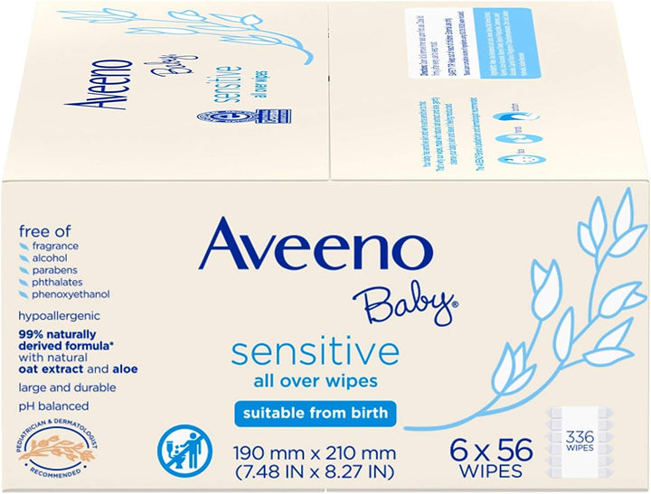 Baby  Baby Sensitive All over Wipes, Hypoallergenic & Fragrance-Free, 6 Pack of 56 Ct, 336Count