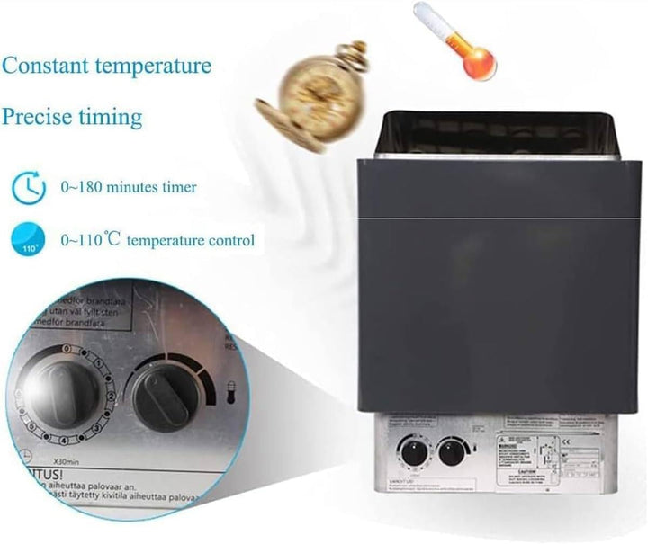 Sauna Heater,220V Electric Sauna Stove,3-9Kw Steam Bath Sauna Spa Heater with Internal Controller,3H Timer & Adjustable Temp,141-459 Cubic Feet,For Home Hotel Spa Shower,6.0Kw