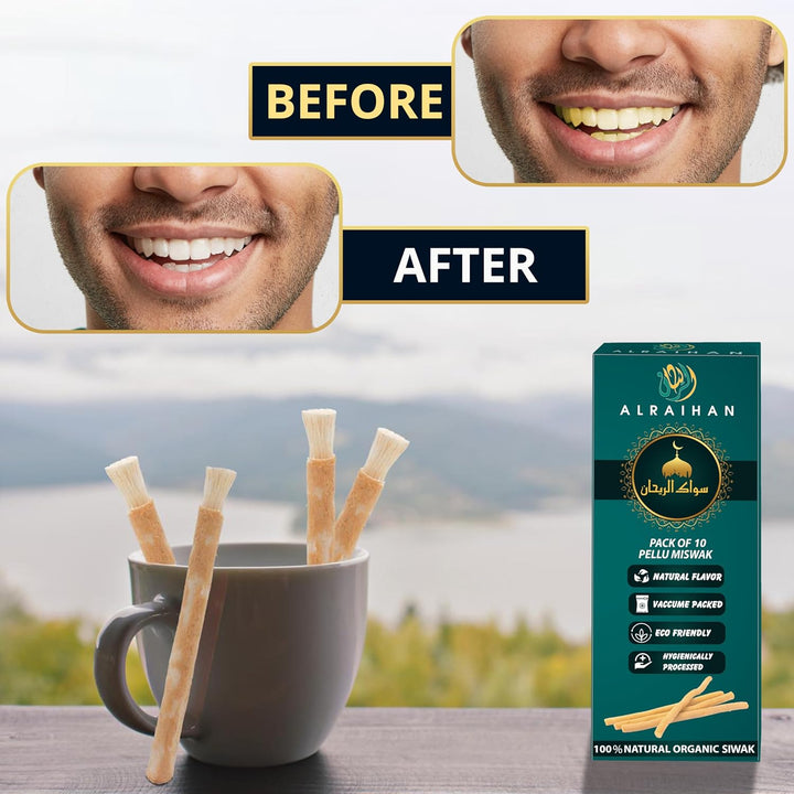Miswak Wooden Tooth Brush - Original Siwak Arabian Traditional Toothbrush for Clean Healthy and White Teeth Cleaning Disinfecting Natural Toothbrush || Pack of 10…