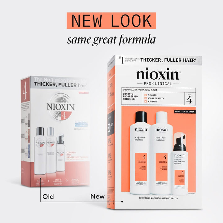 Nioxin System 4 - Hair Thickening System for Damaged Hair with Progressed Thinning - Biotin & Niacinamide - Shampoo, Conditioner, Serum