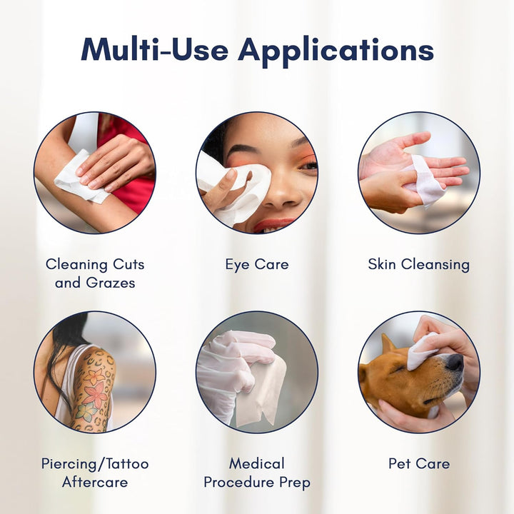 Sterile Saline Wipes 100 Pack: Alcohol-Free, Gentle & Hygienic: Wound Cleansing, Eye Wipes, First Aid, Piercings, Tattoo Aftercare, Hearing Aid Cleaning Kits & Post Procedure Care