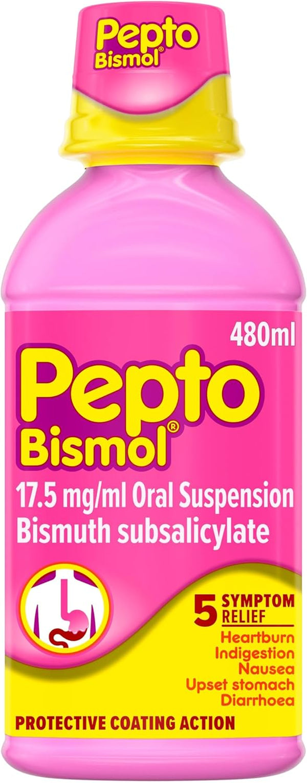 Pepto-Bismol for Nausea, Heartburn, Indigestion, Upset Stomach and Diarrhoea, 5 Symptom Relief 480Ml