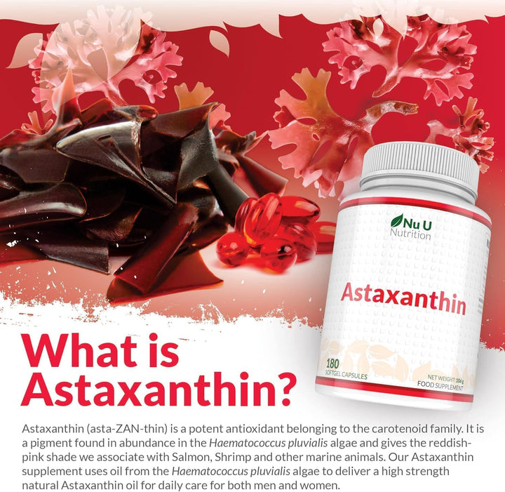 Astaxanthin 12Mg - 180 High Strength Softgel Capsules - 6 Month Supply - Powerful Antioxidant Supplement - Astaxanthin from Haemotococcus Pluvialis Algae - Made in the UK -
