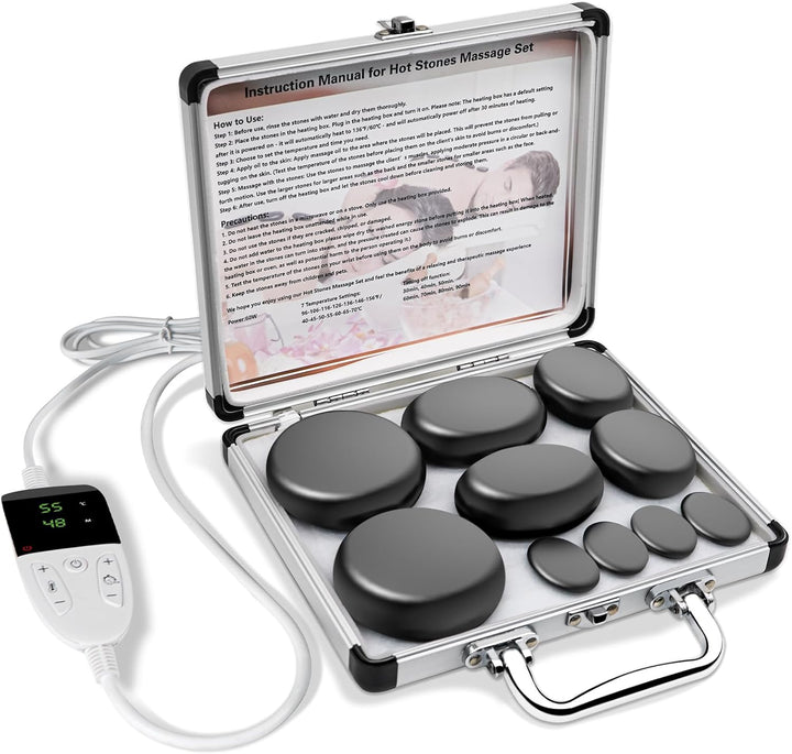 Professional Basalt Hot Stone Massage Set - 10 Piece Portable Electric Warmer for Relaxation & Spa Treatment