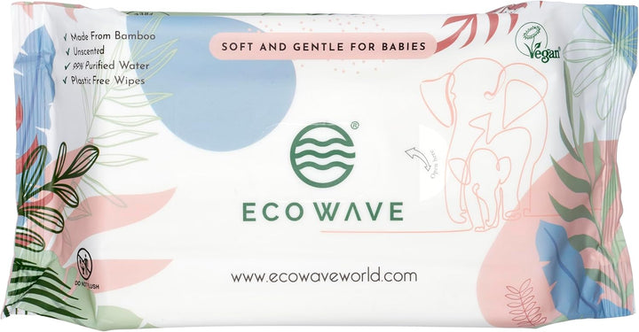Baby Wipes, 100% Compostable Eco-Friendly Bamboo Wipes, Unscented, Hypoallergenic, Vegan, Alcohol-Free, Suitable for Sensitive Skin (64 Count Pack of 4)