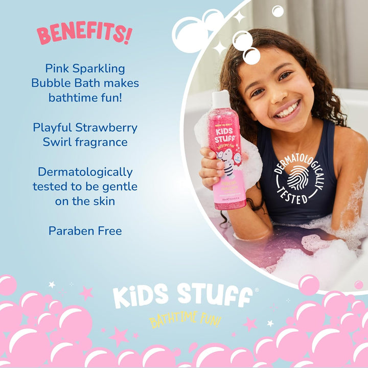 Pink Sparkling Bubble Bath | Kids Bubble Bath with Strawberry Swirl Scent | Turns Water Pink & Sparkling for Bathtime Fun | Dermatologically Tested | Mild & Gentle on Skin | Vegan | 300Ml