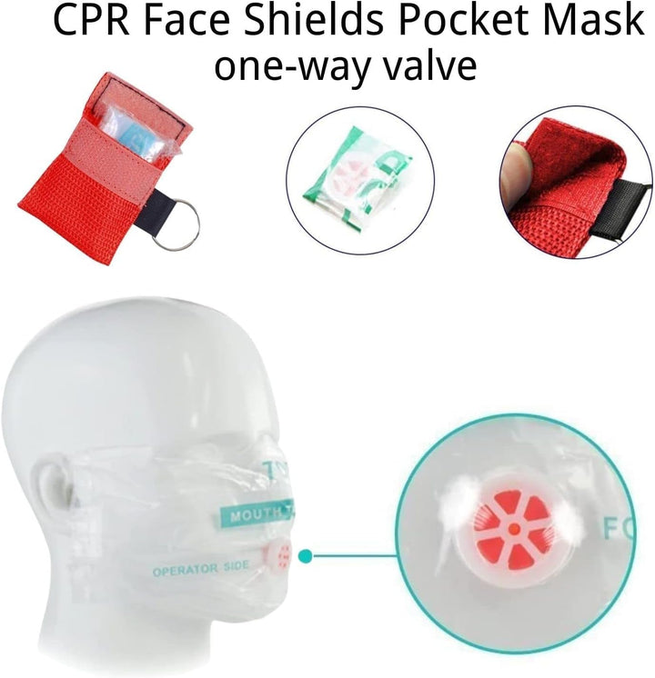 CPR Face Shield Mask with One Way Valve, CPR Mask Keychain Ring,Keychain Mask Disposable Emergency Kit CPR Face Shields Pocket Mask for First Aid or AED Training (6)