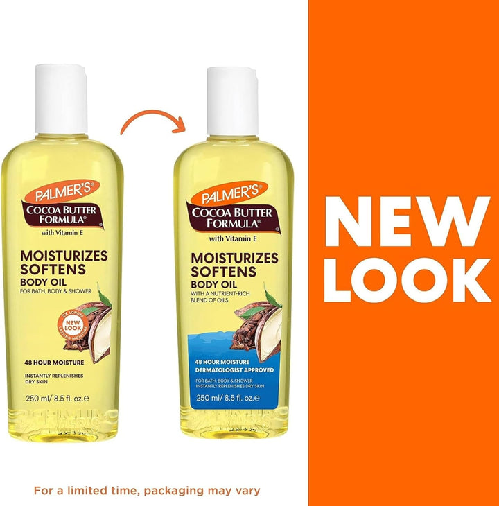 Palmer’S Cocoa Butter Formula Moisturising Body Oil 250Ml with Vitamin E and Cosmetic Spatula – Fast-Absorbing, Non-Greasy Hydration for Dry.