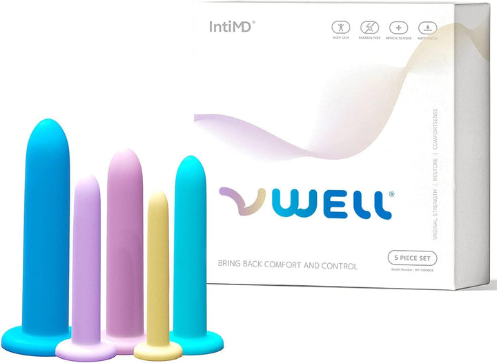 Silicone Pelvic Floor Muscle Dilator Exerciser Trainer Set by VWELL (Complete 5 Kit System)