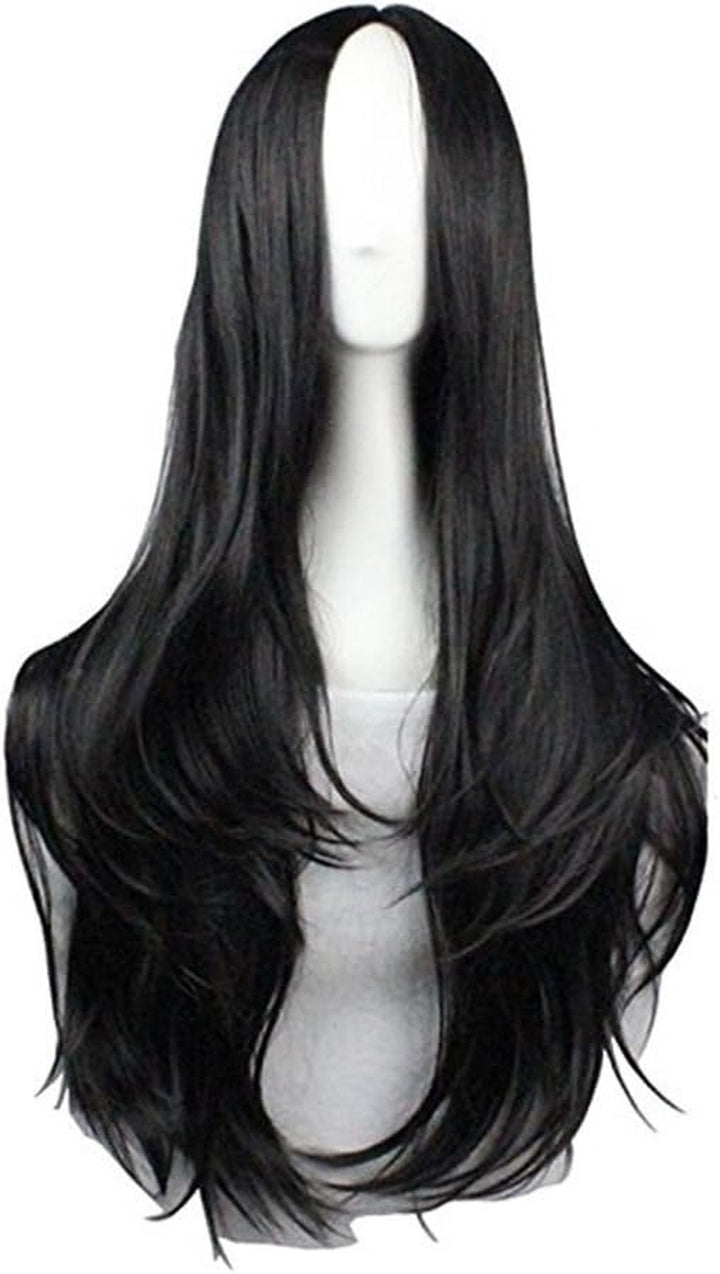 29.5 Inches 75Cm Ladies Long Straight Wig Black Heat Resistant Synthetic Wigs for Fun,Party & Night Out Cosplay Halloween Costume Wig