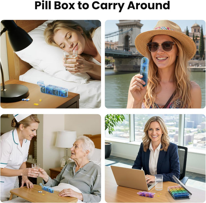 Pill Box Organiser 4 Times a Day,  Weekly Pill Boxes, 7 Day Tablet Organiser, Daily Pill Dispenser 7 Day 4 Compartments, Tablet Box for Medication, Vitamins and Supplements (Black)