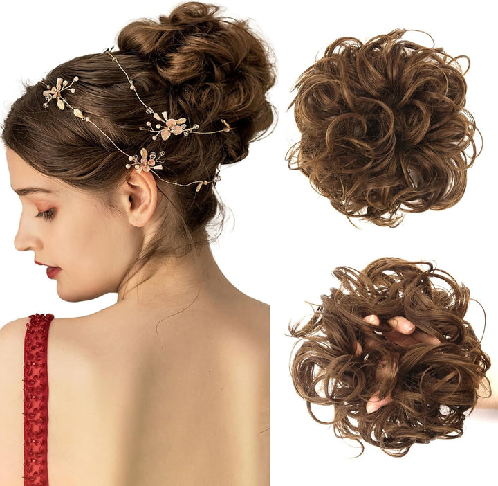 Messy Bun Hair Piece for Women,Curly Wavy Hair Scrunchies Bun Extensions Hairpieces,Synthetic Hair Chignons Accessories Updo for Girls(18/22#,35G)