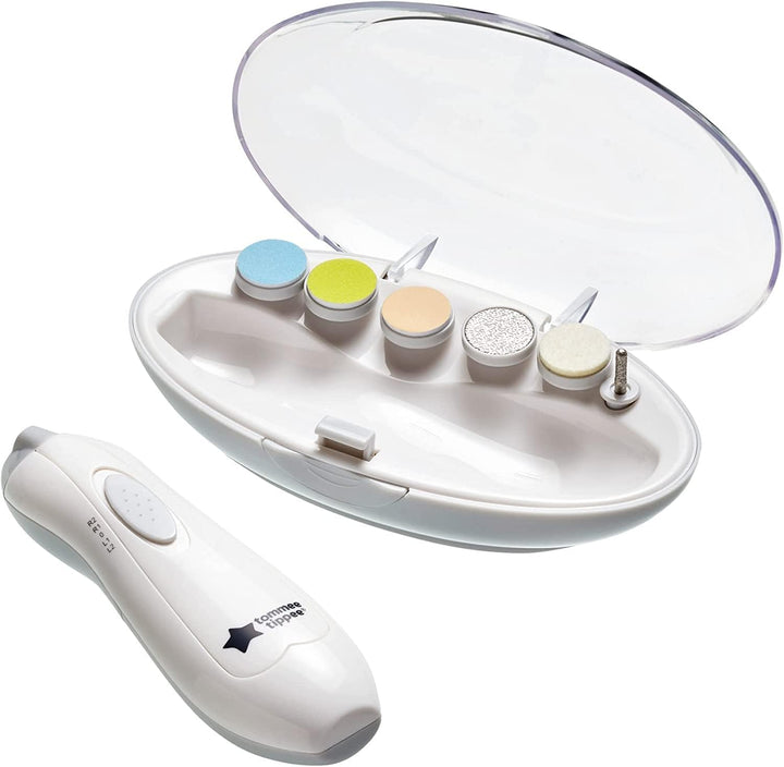 Electric Baby Nail File, with Six Filing Heads for Baby and Adult Use, Battery-Powered Infant Nail Clipper with LED Light and Adjustable Speed and Direction Settings