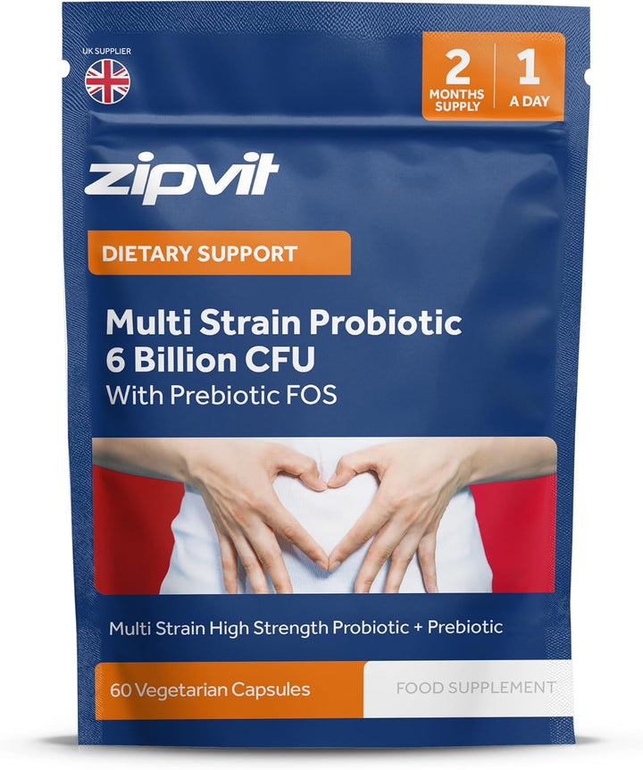 Probiotic 6 Billion CFU with Prebiotic, Multi Strain Probiotics with 5 Strains Including Lactobacillus Acidophilus, 60 Vegetarian Capsules for Women & Men, 2 Month Supply