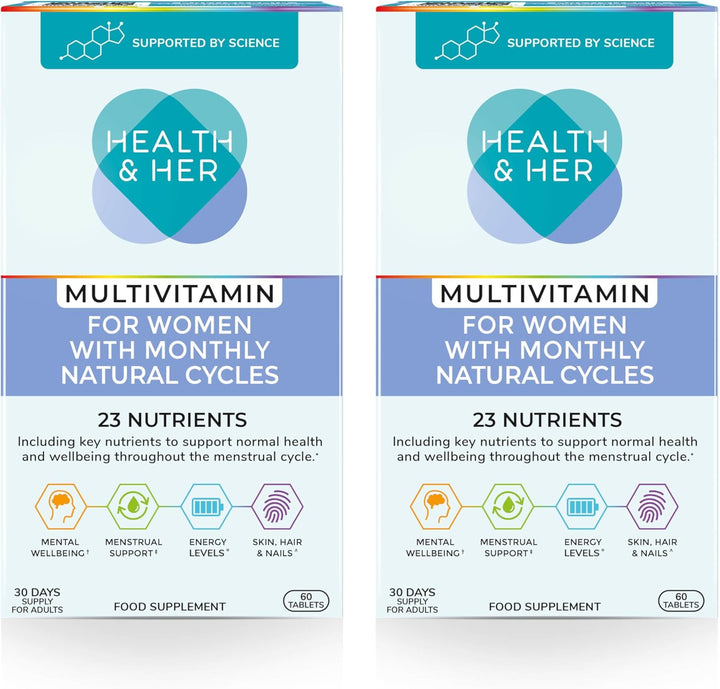 Health & Her Multivitamin for Women with Monthly Natural Cycles - Supplements for Women - Nutrition and Wellbeing Support for Menstrual Cycle - 1 Month Supply, 60 Tablets - Vegan & Gluten Free