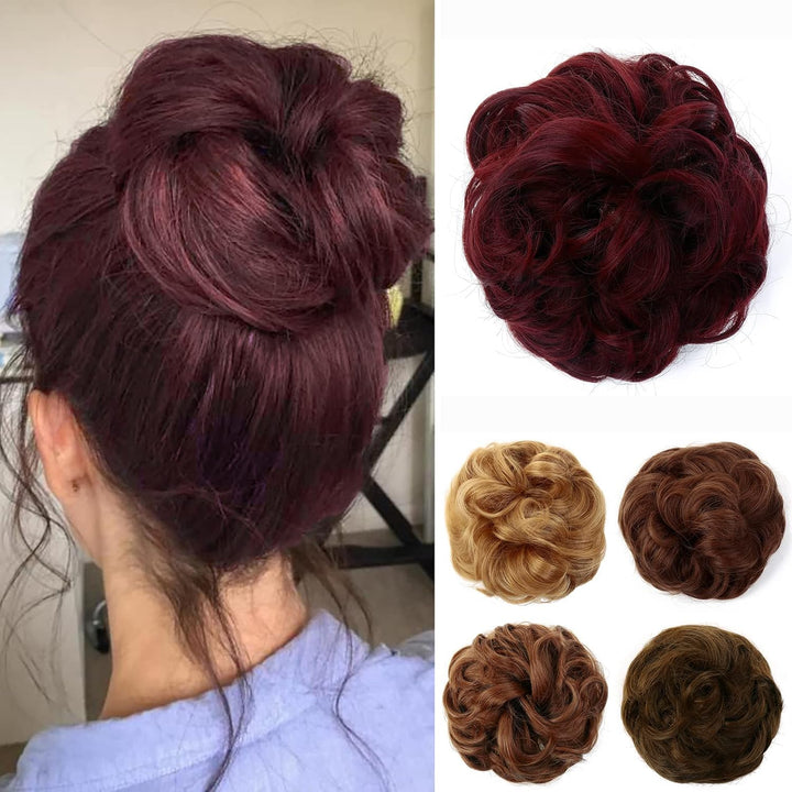 Messy Hair Bun Curly Wavy Hair Scrunchies Accessories Pieces for Women Girls Synthetic Chignons (Dark Brown)