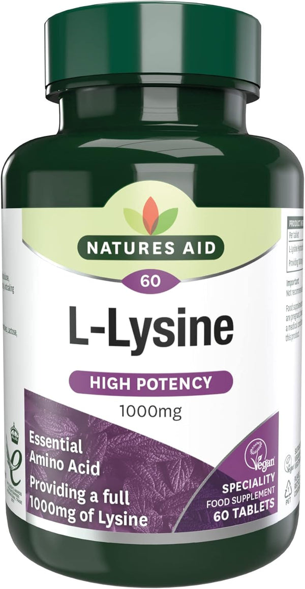 L-Lysine 1000Mg – High Strength Essential Amino Acid – Supports Immune System, Muscle Recovery, Collagen, Bone Health & Energy – Vegan, Gluten-Free - 60 Tablets
