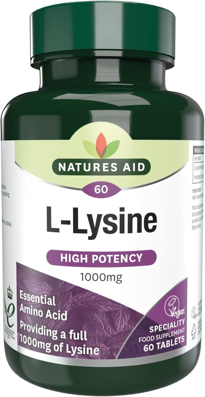 L-Lysine 1000Mg – High Strength Essential Amino Acid – Supports Immune System, Muscle Recovery, Collagen, Bone Health & Energy – Vegan, Gluten-Free - 60 Tablets