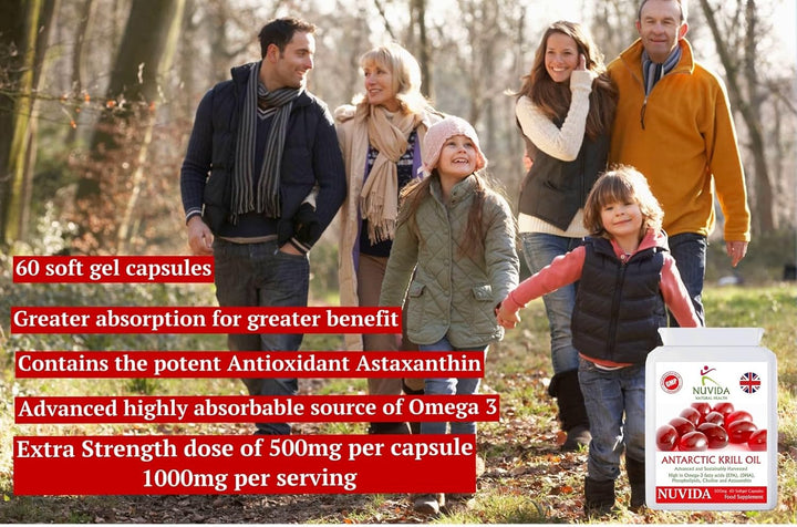 Krill Oil Capsules 500Mg - Krill Oil 1000Mg per Serving - 60 Krill Oil Capsules High Strength - High in Omega-3 Fatty Acids - Soft Gel Easy Swallow Capsules - Sustainably Sourced