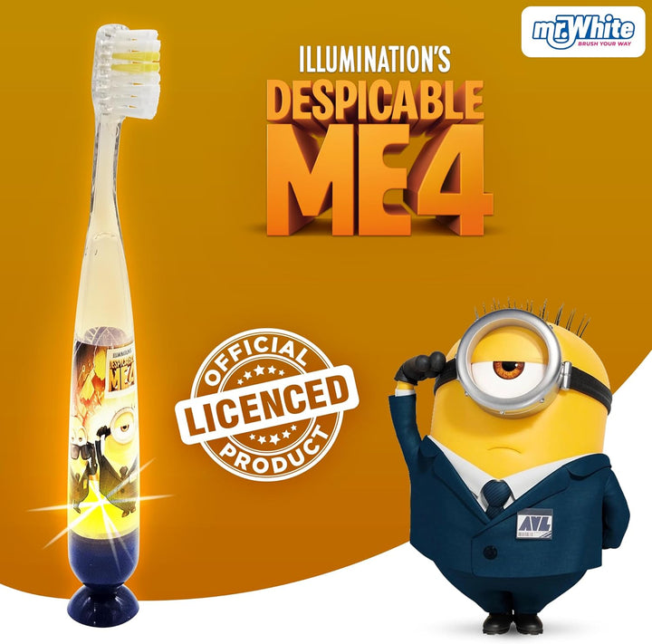 Despicable Me Minions Flashing Toothbrush for Kids with 2 Minute Flashing Light, Comfortable Handle Grip, Soft Rounded Bristles and Suction Cup for Upright Storage for Children Ages 3+