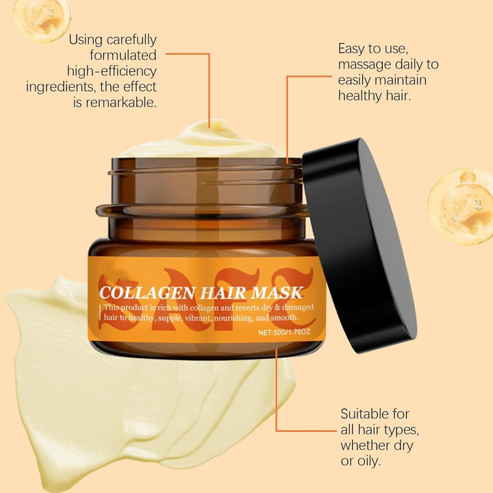 Collagen Hair Mask, Deeply Nourishes Hair and Scalp, Combats Frizz, and Is a Moisturizing Conditioner for All Hair Types. Formulated with Keratin and Natural Oils.
