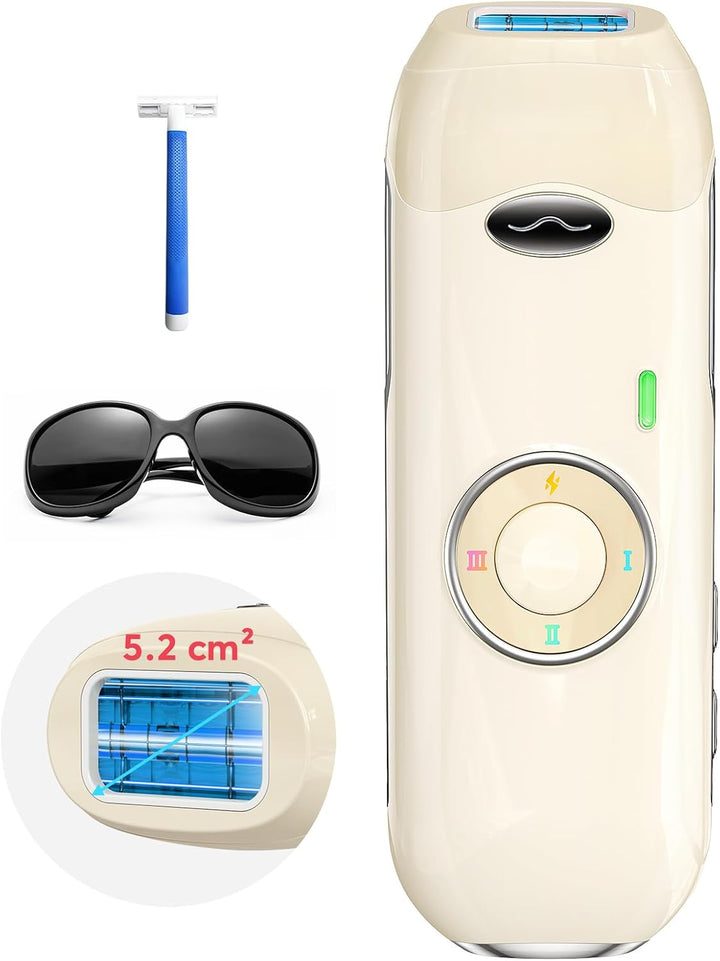IPL Laser Hair Removal Device for Women and Men, Painless and Long Lasting Result, IGBT at Home IPL Laser Hair Remover Machine for Bikini Line Face Armpit Body, Pale Yellow