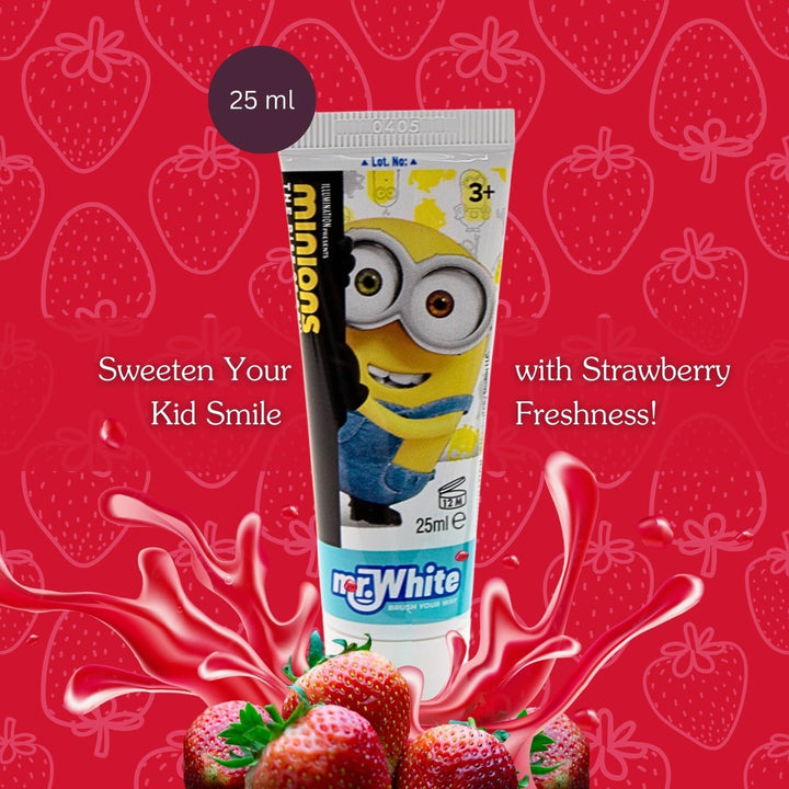 Minions Kids Toothbrush Travel Set – Includes Strawberry-Flavoured Toothpaste & Soft-Bristle Toothbrush with Suction Cup & Protective Cap | Travel-Friendly Oral Care Kit for Children Ages 3+