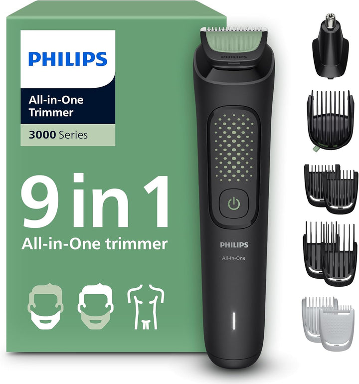 Multigroom 3000 Series All-In-One 9-Piece Trimmer - Shaver and Clipper for Face, Head & Body, Self-Sharpening Skin-Friendly Blades, 12 Length Settings, Model MG3946/15