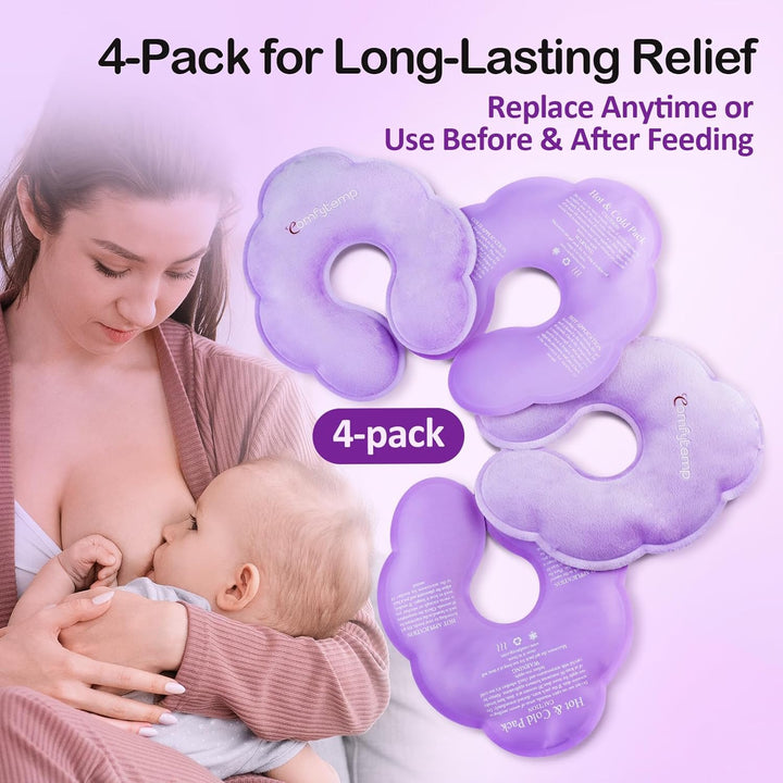 4 Packs Breastfeeding Therapy Pads, Breastfeeding Gel Ice Packs, Larger Dual-Sided Hot & Cold Pads for Nursing Mothers, Reusable Postpartum Essentials for Pain Relief, Mastitis, Engorgement