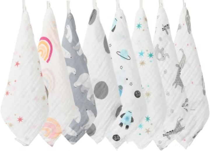 Baby Washcloths Muslin Cloths - Muslin Squares Hanky Soft Reusable Newborn Face Towels 6Pack 100% Cotton 10"X10" 6Layers Baby Wash Cloths for Boys Girls Great Shower Gift