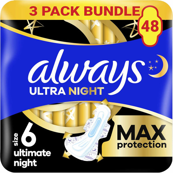 Ultra Sanitary Towels Secure Ultimate Night (Size 6) with Wings 3 X 16 Pads, Super Absorbent and Ultra Thin, for Menstrual Periods