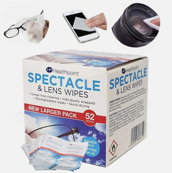 Spectacle Wipes, Extra Value 52 Pack, 2 Packs (104 Wipes!)