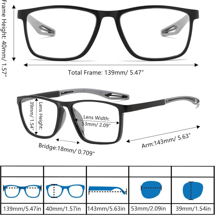 3 Pack Reading Glasses Men Sporty Blue Light Blocking Comfortable and Flexible Lightweight Readers