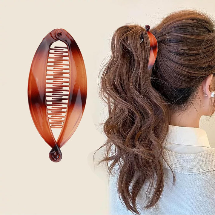 4 Pcs Banana Hair Clips for Fine Hair and Thick Hair, Fishtail Small Banana Hair Clip,For Women Bananas Clip Double Comb Long Hair Clips Ponytail Hair Comb Bananas