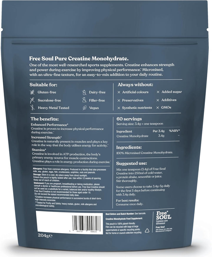 Creatine Monohydrate Powder | 100% Pure Micronised Creatine Monohydrate | Easily Dissolves | Unflavoured | Vegan | Lab-Tested | 60 Servings |