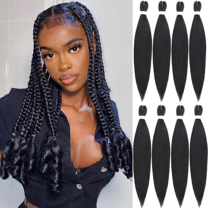3 Packs Pre Stretched Braiding Hair Extension Yaki Texture EZ Braids Hair for Coi Leray Braids Black Braiding Crochet Hair Extensions /30 Inch 1B#