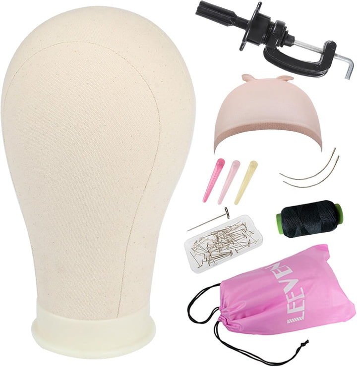 21 Inch Canvas Wig Head Mannequin Head with T Pins and Clamp Stand Canvas Block Head for Wig Making/Display/Styling 21 Inch