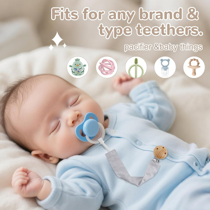 4Pcs Dummy Clip Cotton Fabric Clips for Baby, Mam Soother Chain Holder Straps Teething Baby Teething Toys Fits All Pacifiers