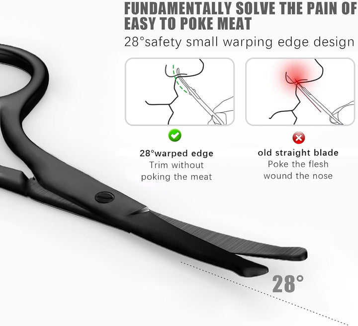 Premium Nose Hair Scissors, Curved Safety Blades with Rounded Tip for Trimming Small Details Facial Hair, Ear Hair, Eyebrow (Black)
