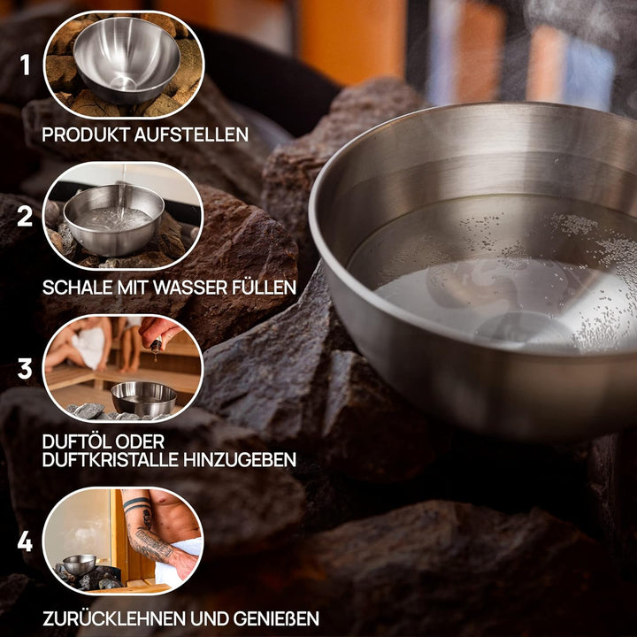 Sauna Evaporator Bowl - Extra Large Diameter 12 Cm - Stainless Steel Bowl for Sauna Crystals and Menthol Crystals - Fireproof Sauna Accessories