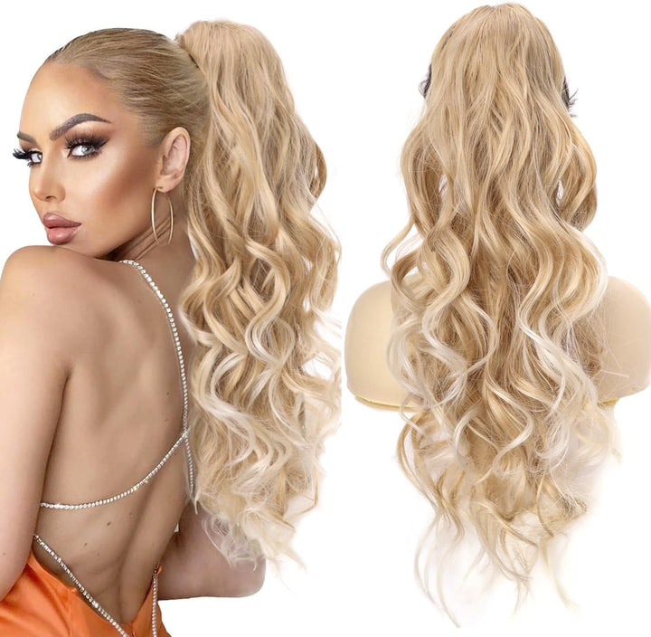 Long Wavy Ponytail Hair Extension for Black Women Drawstring Ponytail Hair Extensions Clip in Black Curly Synthetic Hairpiece