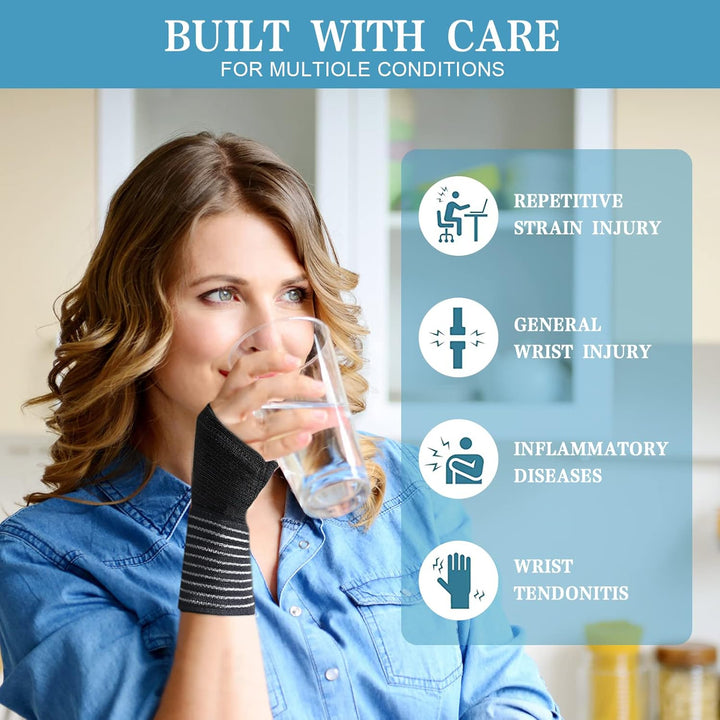 Wrist Brace, 2 Pack Elastic Wrist Support with Strap, Wrist Compression Wrap Adjustable Wrist Strap Relieves Wrist Pain, Tendonitis, Sports Use for Men and Women, Right & Left Palm Support Black