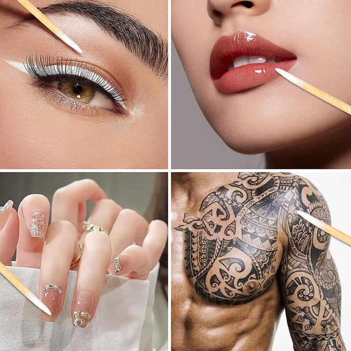 400 Pcs Cotton Swab,Cotton Buds,Cotton Tipped Applicator,Cotton Swabs Wood Sticks for Eyebrow Tattoo Beauty Make-Up Color Nail Seam Dedicated Dirty Picking Sticks,Nail Seam Dedicated Dirty Picking