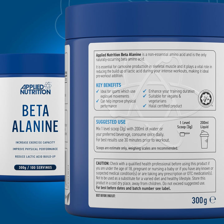Beta-Alanine Amino Acid Pre Workout Powder 3000Mg per Serving Enhances Training Duration & Physical Performance Gluten Free, Suitable for Vegans (300G - 100 Servings) (Unflavoured)