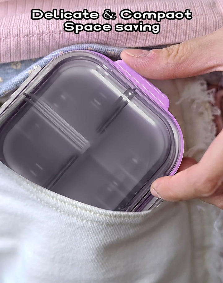 Pocket Pill Case Box, Pill Dispenser 7 Compartments, Weekly Medication Organiser, Vitamin Medication Case Airtight & Moistureproof (Purple Gray)