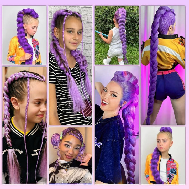 26 Inch Purple Hair Extensions for Braids Purple Braiding Hair Pre Stretched Synthetic Braiding Hairs, Prestretched Braidings Hairs P-Urple for Halloween Costume Cosplay Stage Partiesies (2 Packs)